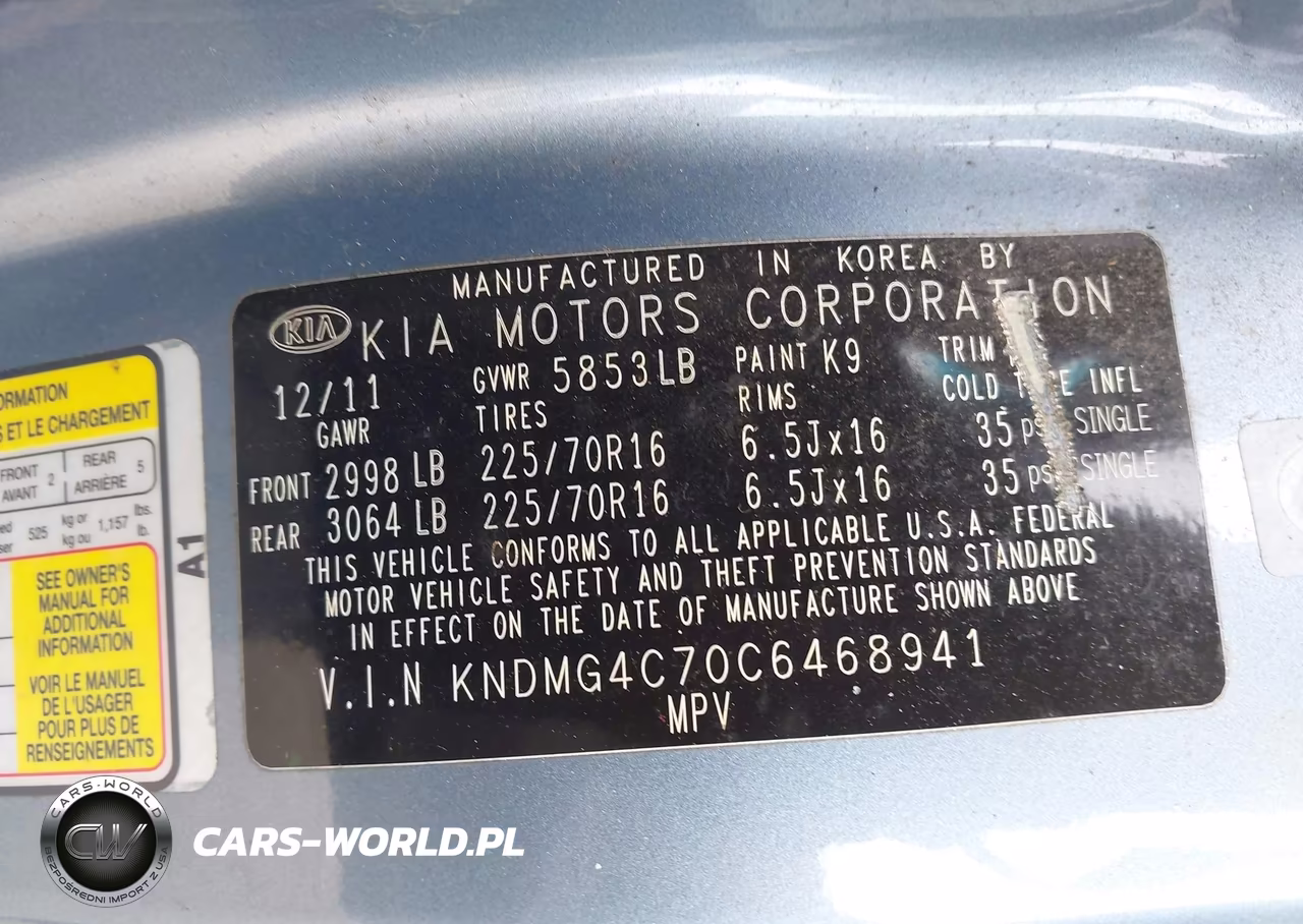 2012 Kia Sedona Lx VIN:KNDMG4C70C6468941 - 9