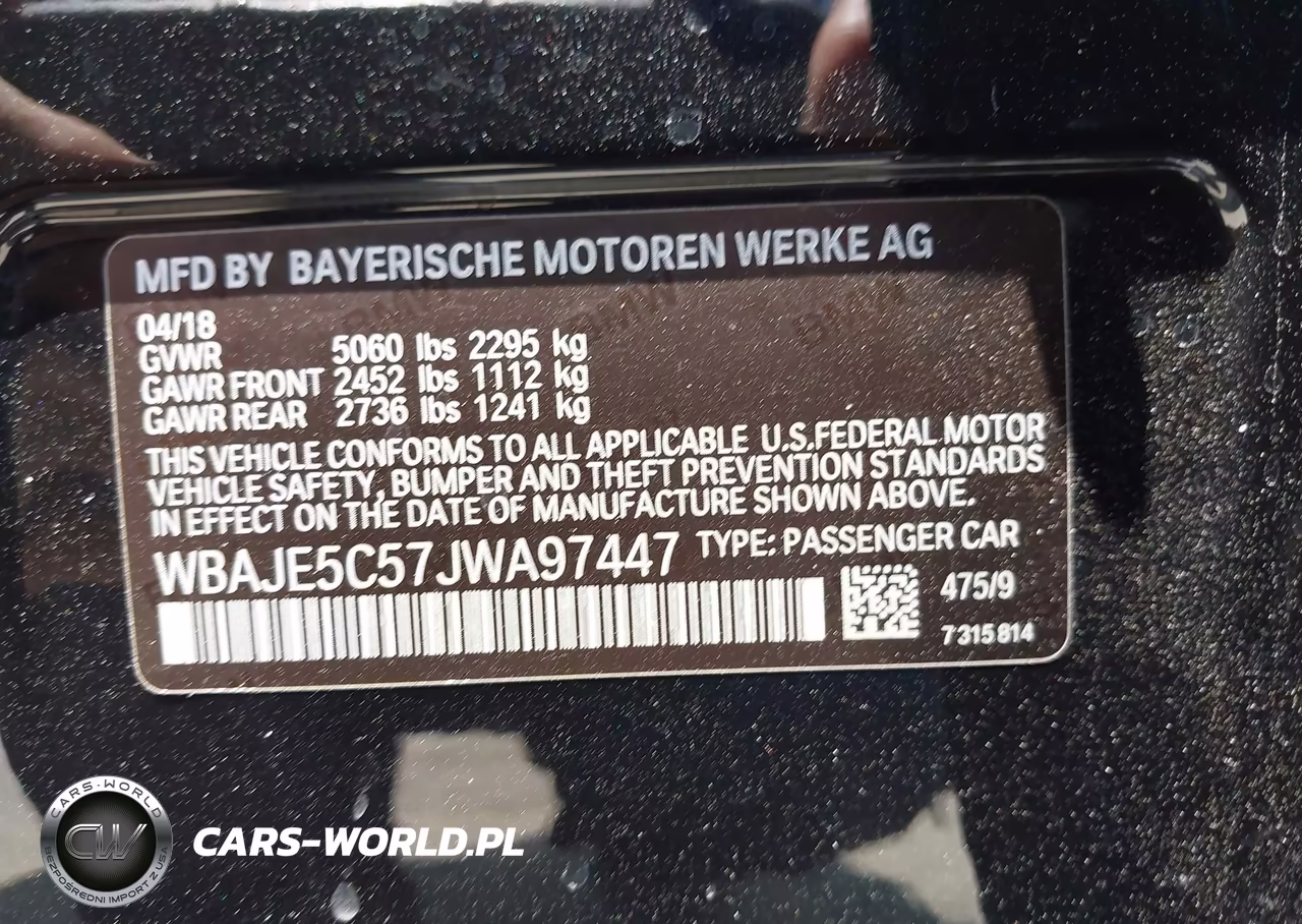 2018 BMW 540I VIN:WBAJE5C57JWA97447 - 9