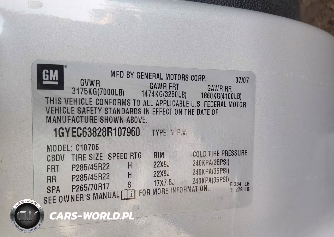 2008 Cadillac Escalade Standard VIN:1GYEC63828R107960 - 9