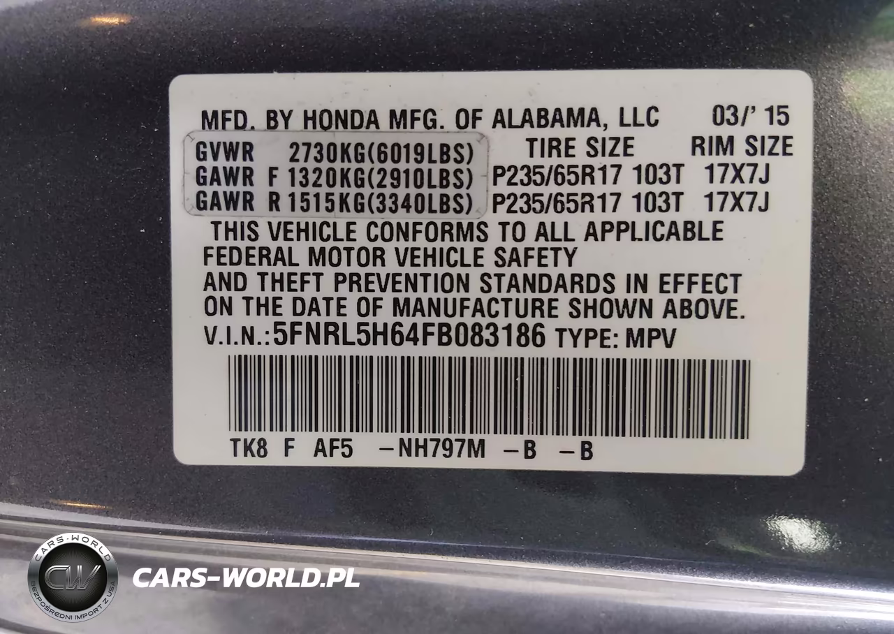 2015 Honda Odyssey Ex-L VIN:5FNRL5H64FB083186 - 9