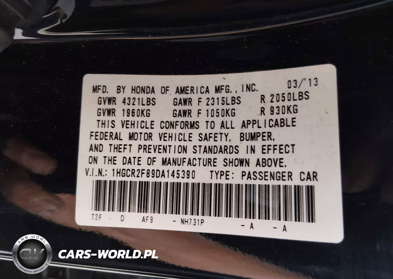 2013 Honda Accord Ex-L VIN:1HGCR2F89DA145390 - 9