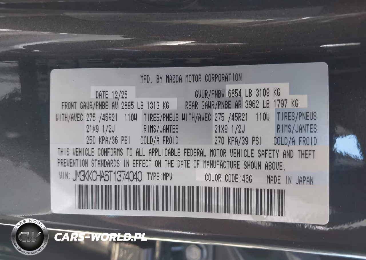 2026 Mazda Cx-90 Phev Premium Sport VIN:JM3KKCHA6T1374040 - 9