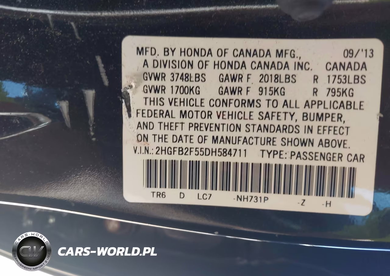 2013 Honda Civic Lx VIN:2HGFB2F55DH584711 - 9