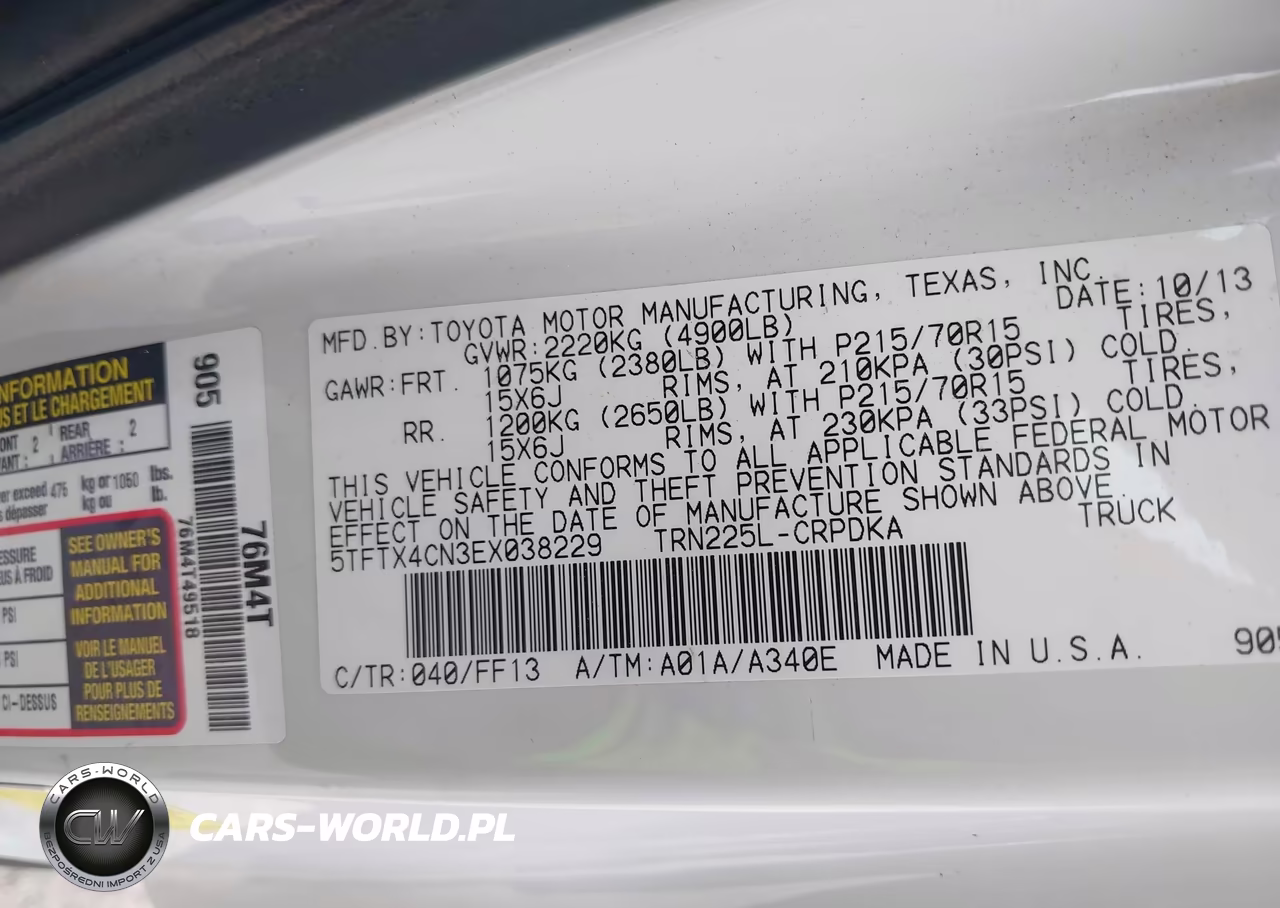 2014 Toyota Tacoma VIN:5TFTX4CN3EX038229 - 9