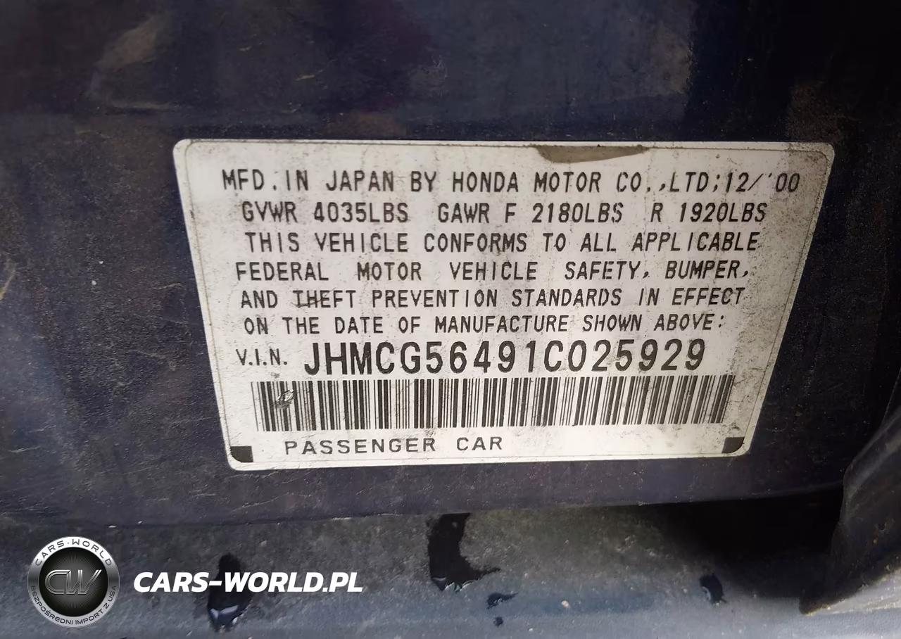 2001 Honda Accord 2.3 Lx VIN:JHMCG56491C025929 - 9