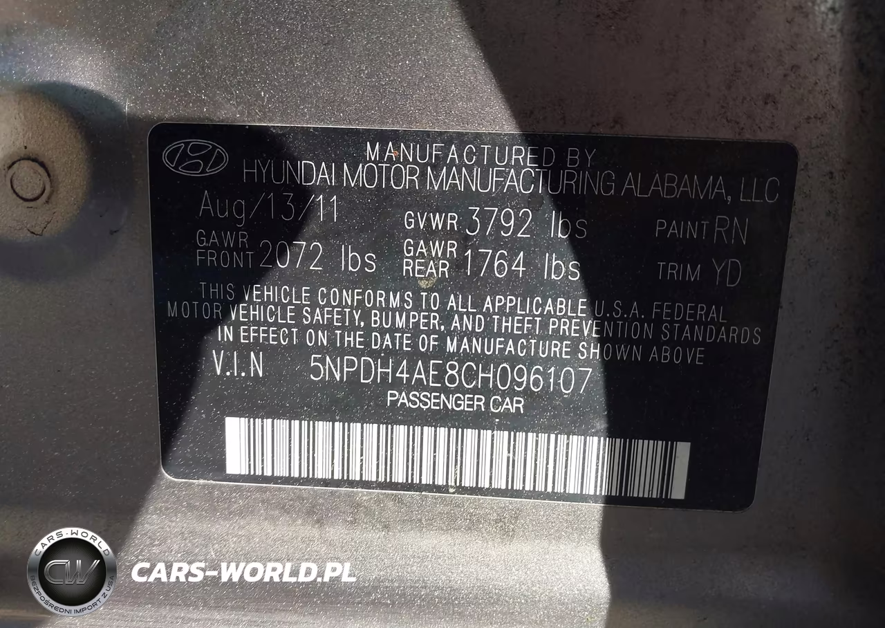 2012 Hyundai Elantra Gls VIN:5NPDH4AE8CH096107 - 9