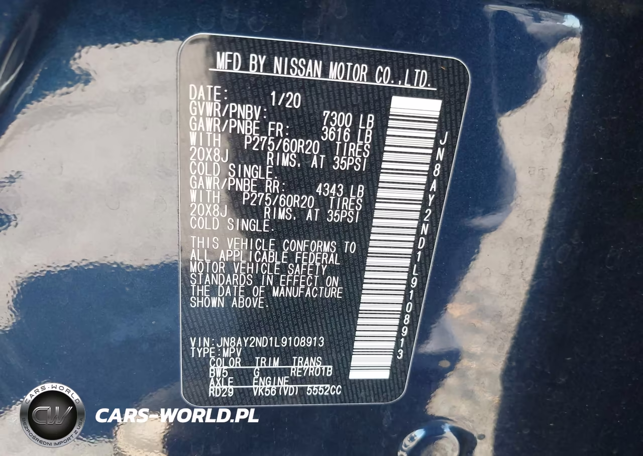 2020 Nissan Armada Sl 2Wd VIN:JN8AY2ND1L9108913 - 9