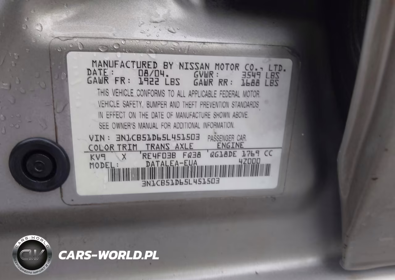 2005 Nissan Sentra 1.8S VIN:3N1CB51D65L451503 - 9