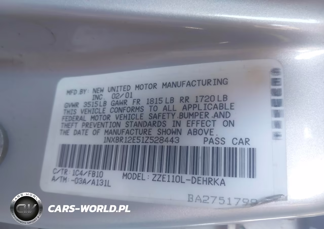 2001 Toyota Corolla Ce VIN:1NXBR12E51Z528443 - 9