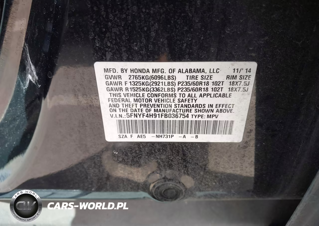 2015 Honda Pilot Touring VIN:5FNYF4H91FB036754 - 9