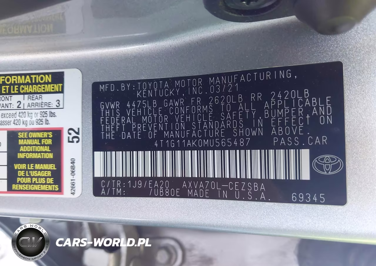 2021 Toyota Camry Se VIN:4T1G11AK0MU565487 - 9