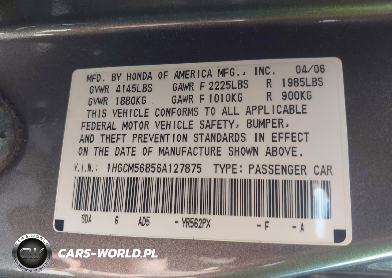 2006 Honda Accord 2.4 Ex VIN:1HGCM56856A127875 - 9