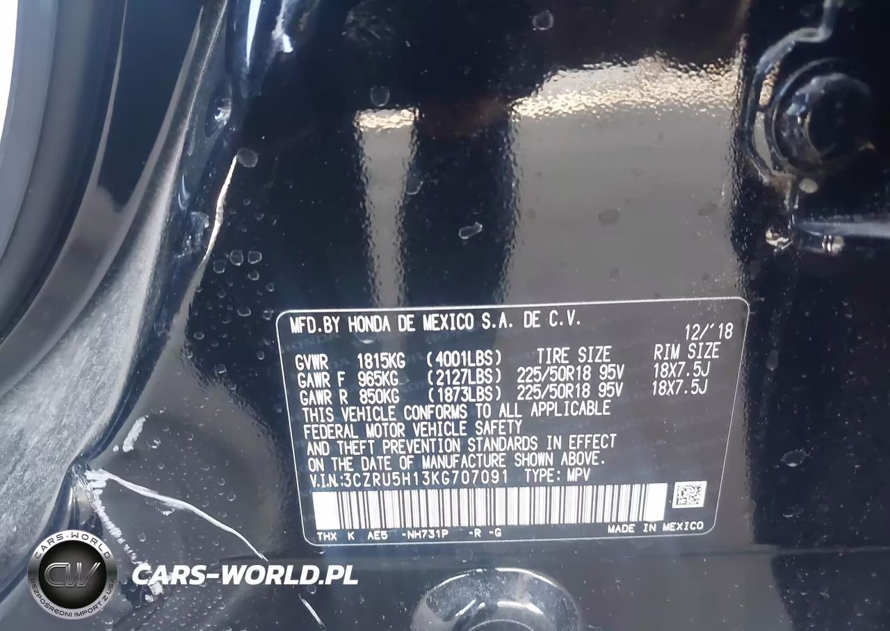 2019 Honda Hr-V Sport VIN:3CZRU5H13KG707091 - 9
