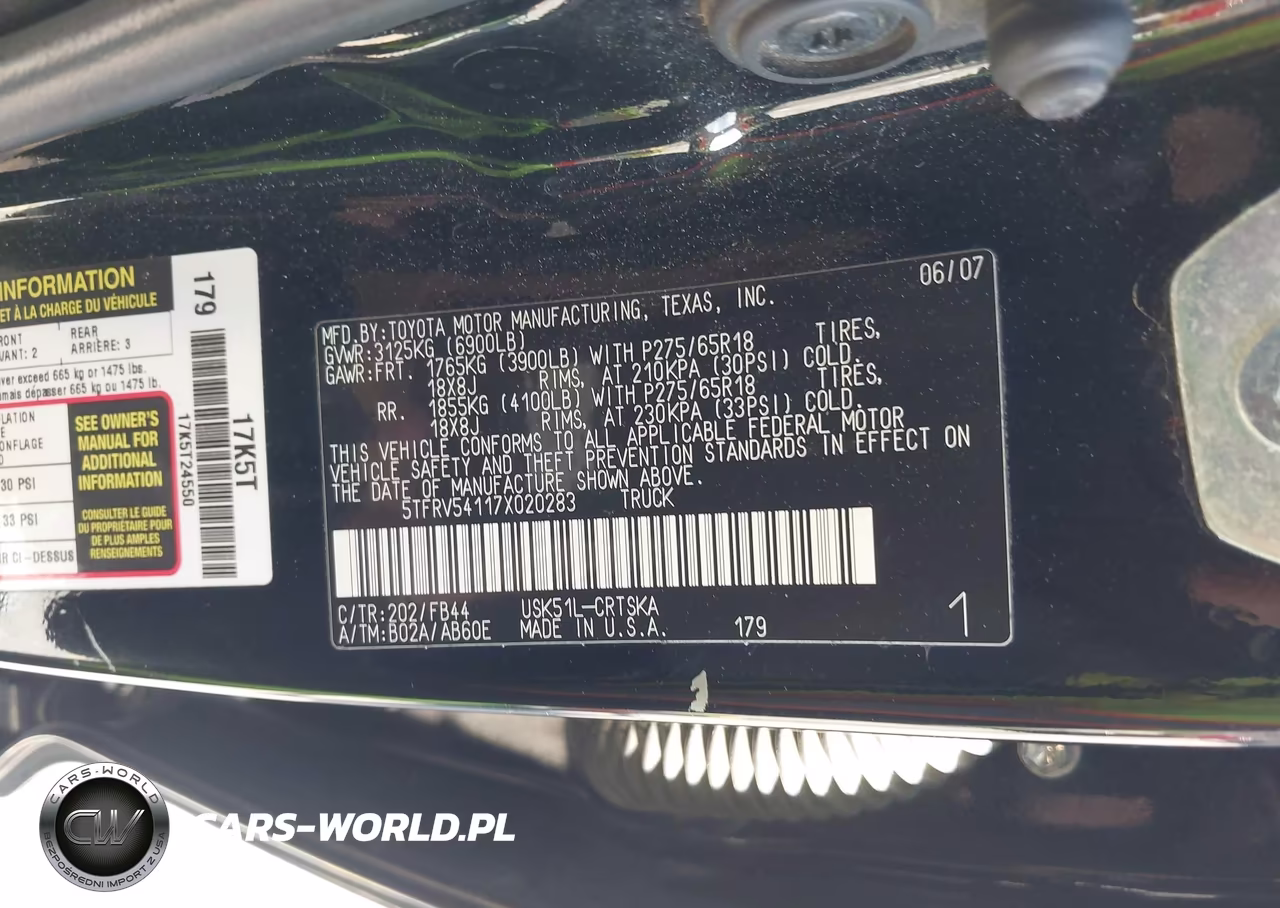 2007 Toyota Tundra Sr5 V8 VIN:5TFRV54117X020283 - 9