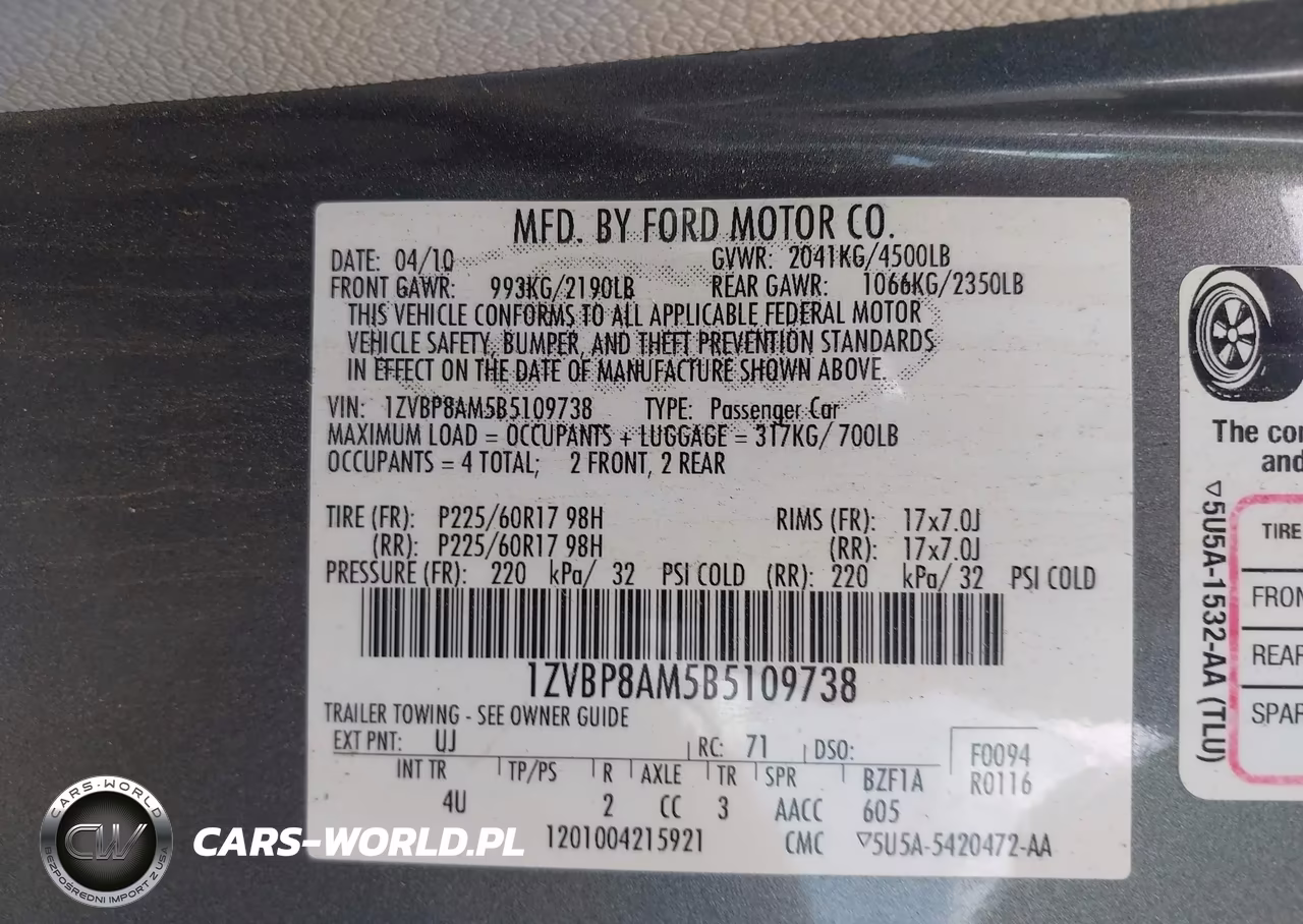 2011 Ford Mustang V6 Premium VIN:1ZVBP8AM5B5109738 - 9