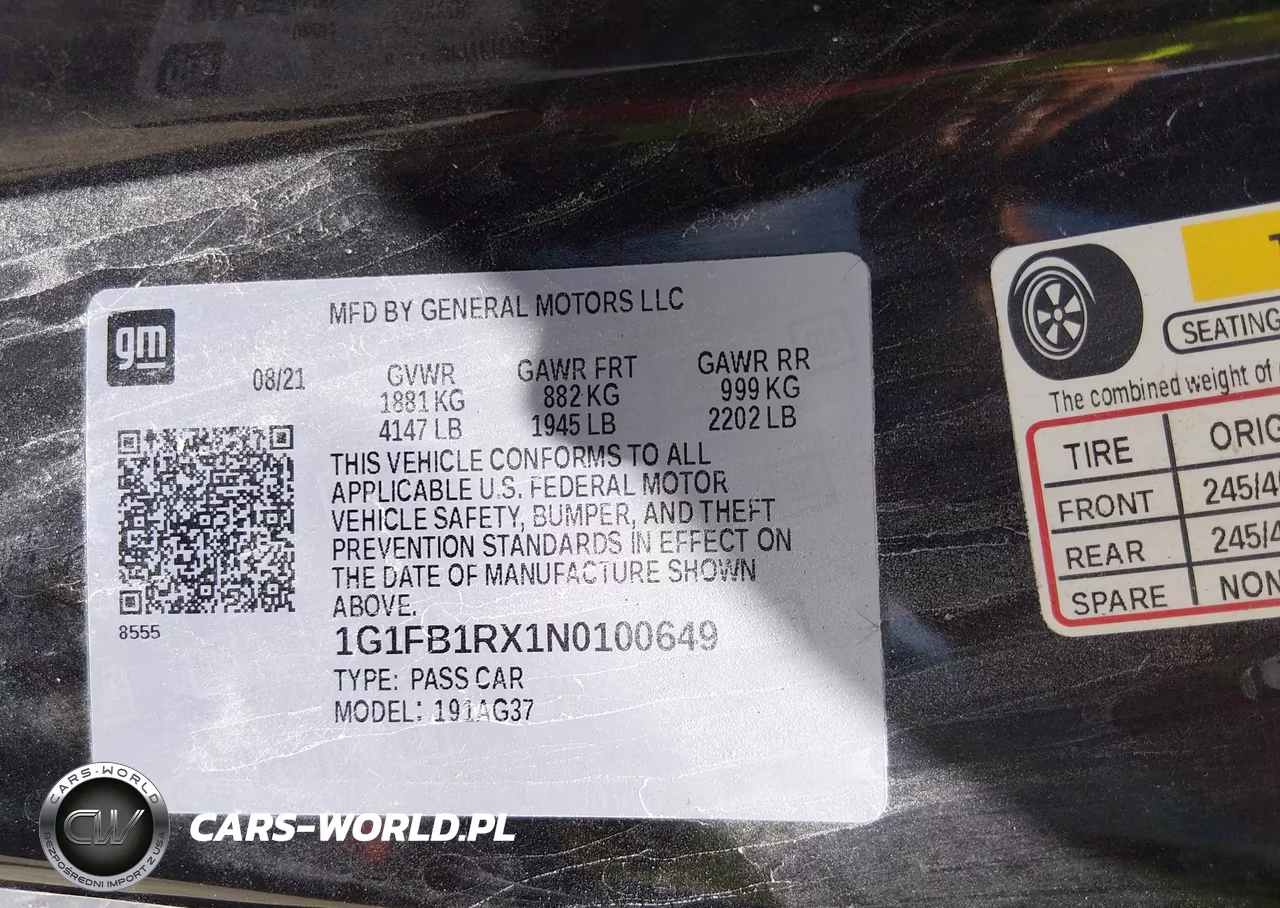 2022 Chevrolet Camaro Rwd 1Lt VIN:1G1FB1RX1N0100649 - 9