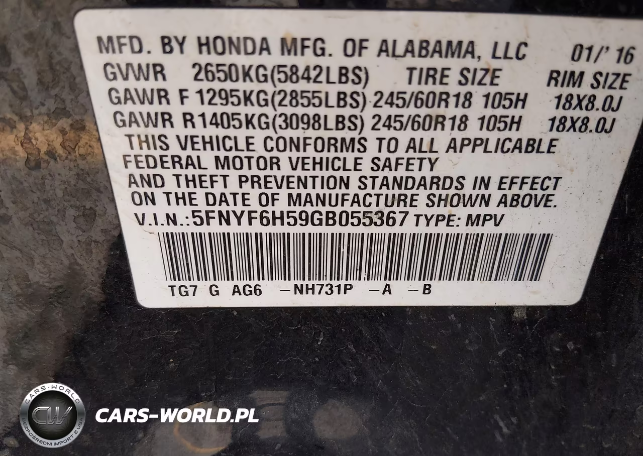 2016 Honda Pilot Ex-L VIN:5FNYF6H59GB055367 - 9