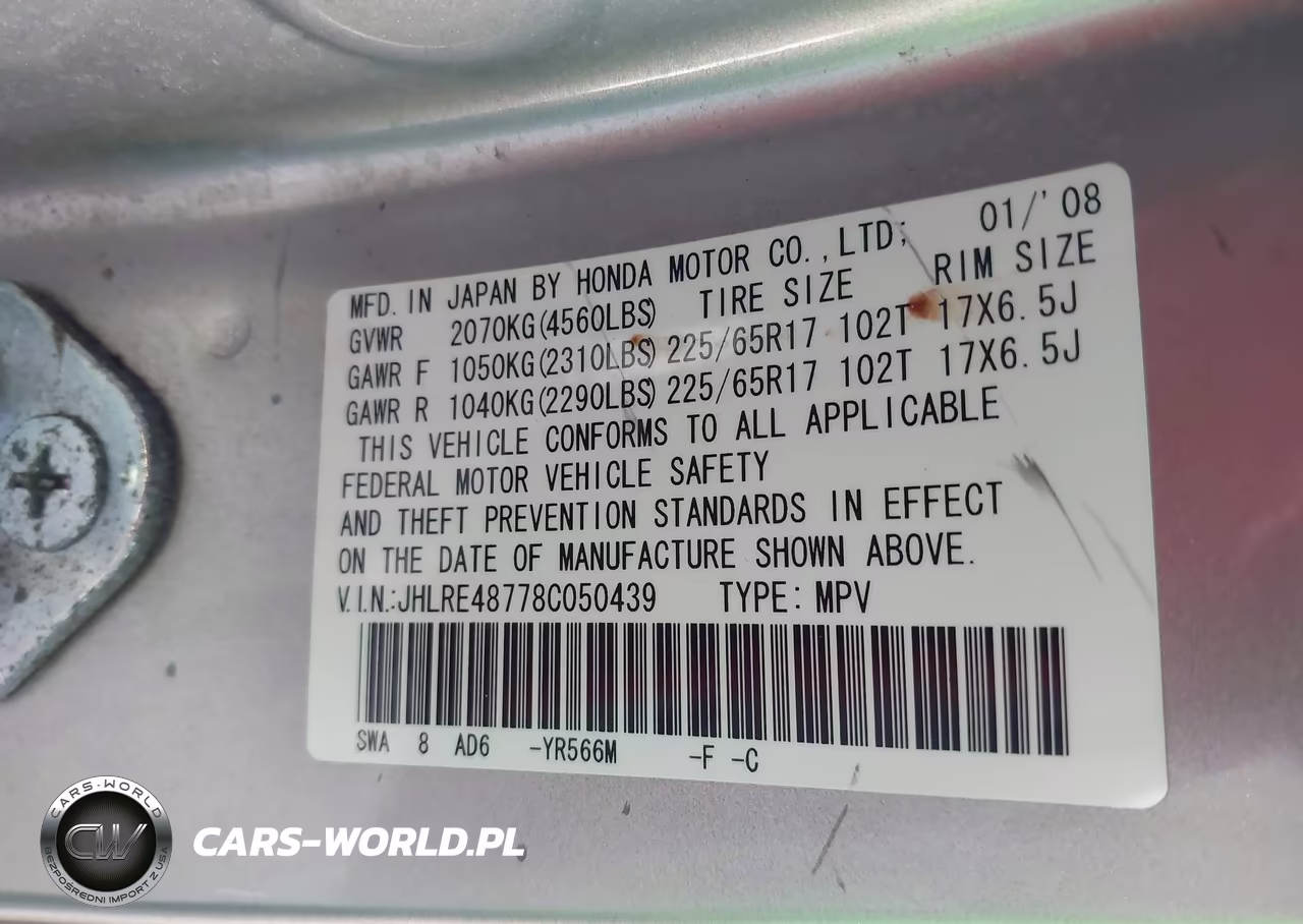 2008 Honda Cr-V Ex-L VIN:JHLRE48778C050439 - 9