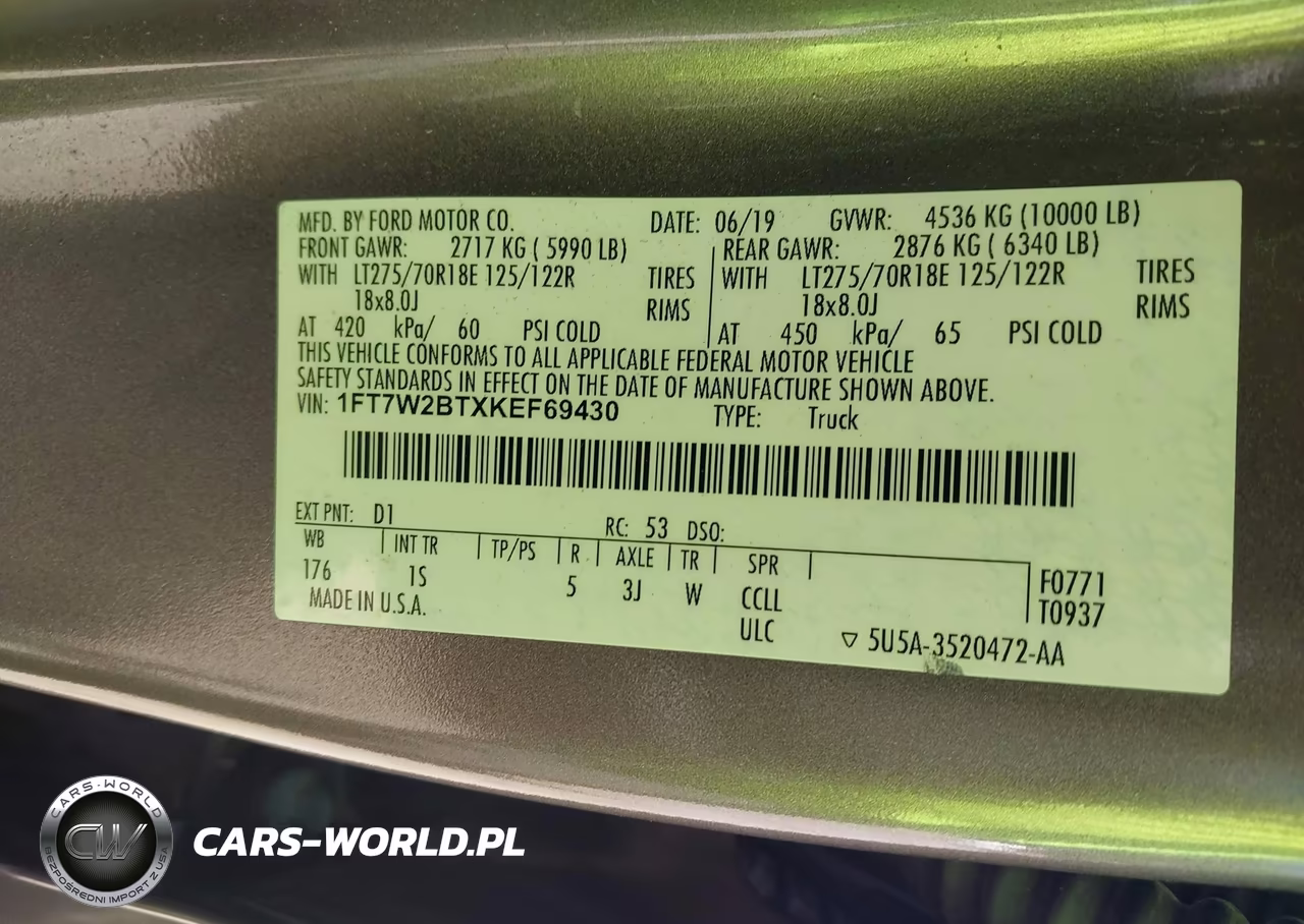 2019 Ford F-250 Xl VIN:1FT7W2BTXKEF69430 - 9