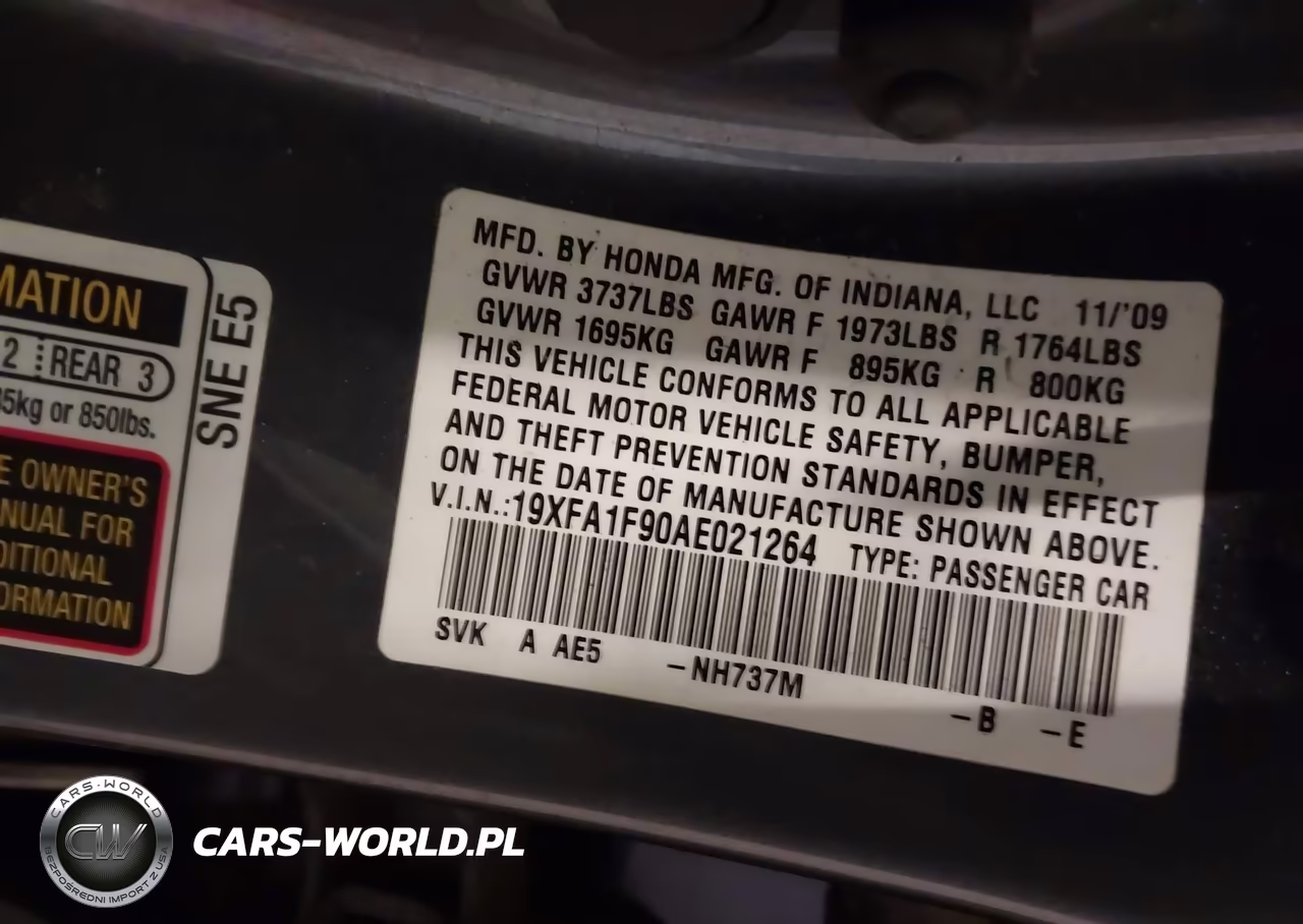 2010 Honda Civic Ex-L VIN:19XFA1F90AE021264 - 9
