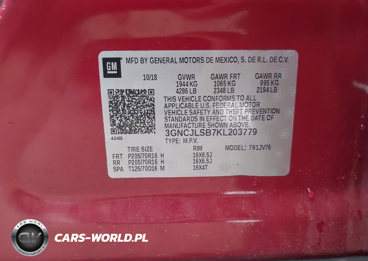 2019 Chevrolet Trax Lt VIN:3GNCJLSB7KL203779 - 9
