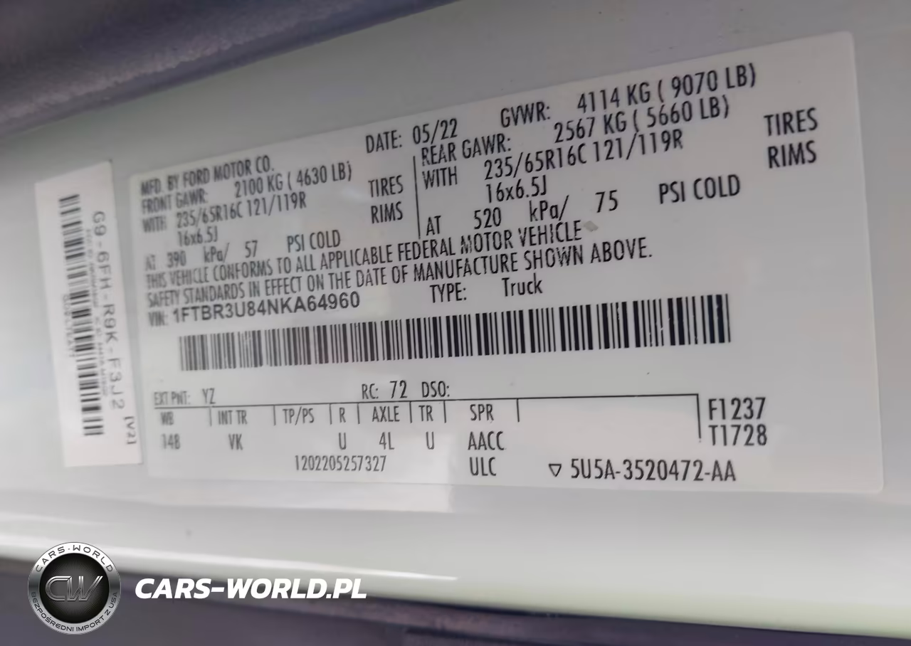 2022 Ford Transit-250 Cargo Van VIN:1FTBR3U84NKA64960 - 9