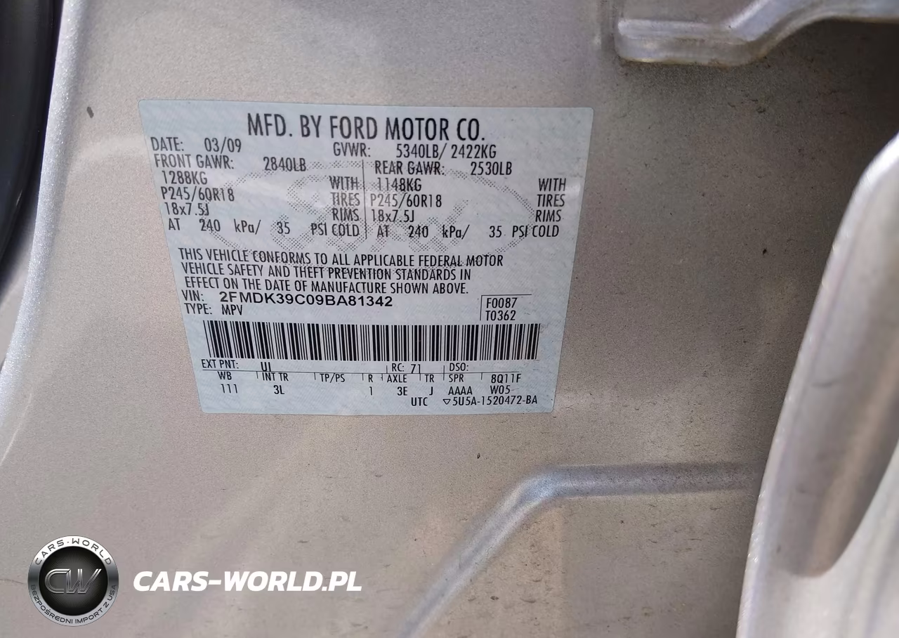 2009 Ford Edge Limited VIN:2FMDK39C09BA81342 - 9