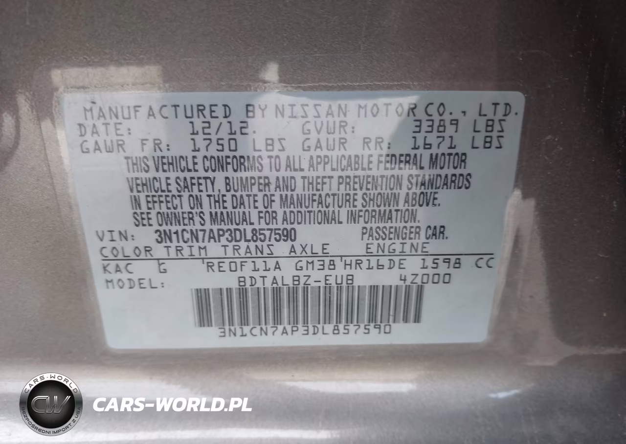 2013 Nissan Versa 1.6 Sv VIN:3N1CN7AP3DL857590 - 9
