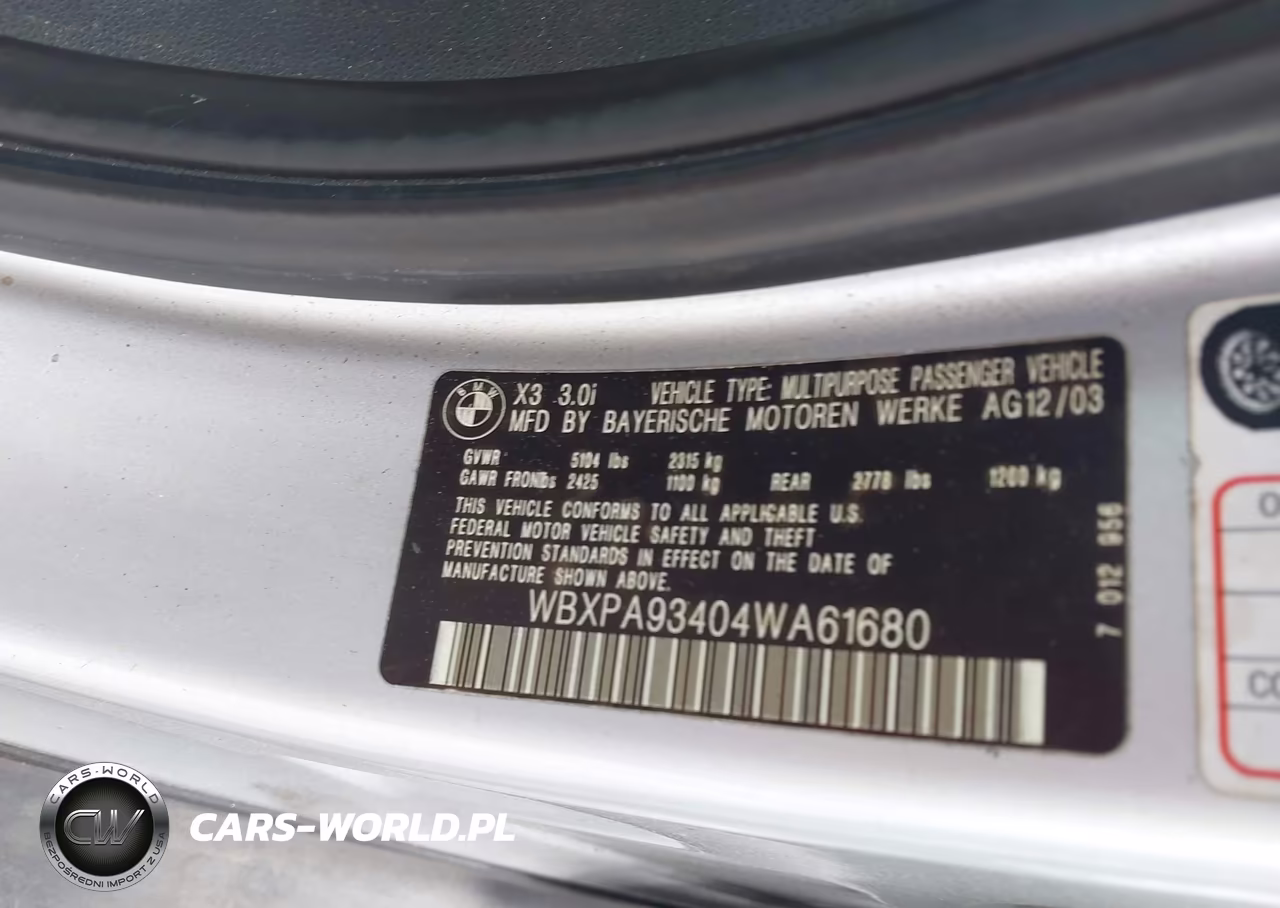 2004 BMW X3 3.0I VIN:WBXPA93404WA61680 - 9