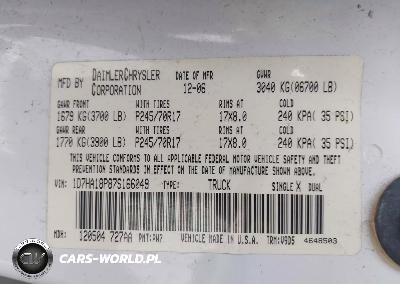 2007 Dodge Ram 1500 Slt VIN:1D7HA18P87S166049 - 9