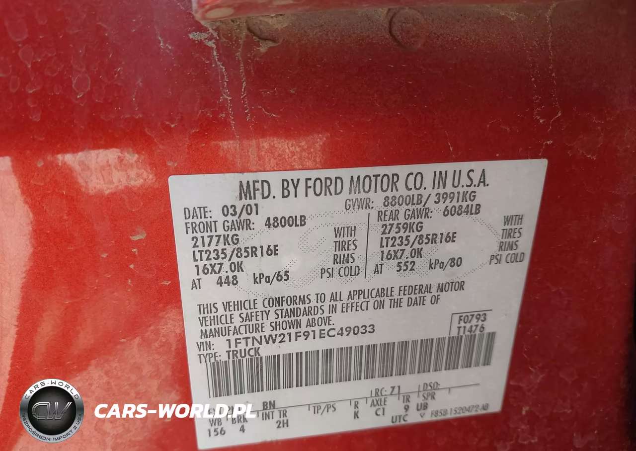 2001 Ford F-250 Lariat-Xl-Xlt VIN:1FTNW21F91EC49033 - 9