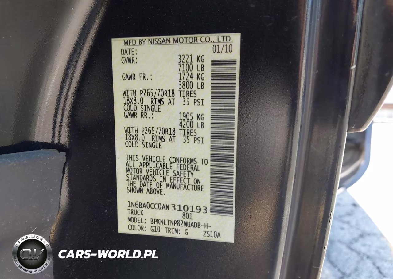 2010 Nissan Titan Se VIN:1N6BA0CC0AN310193 - 9
