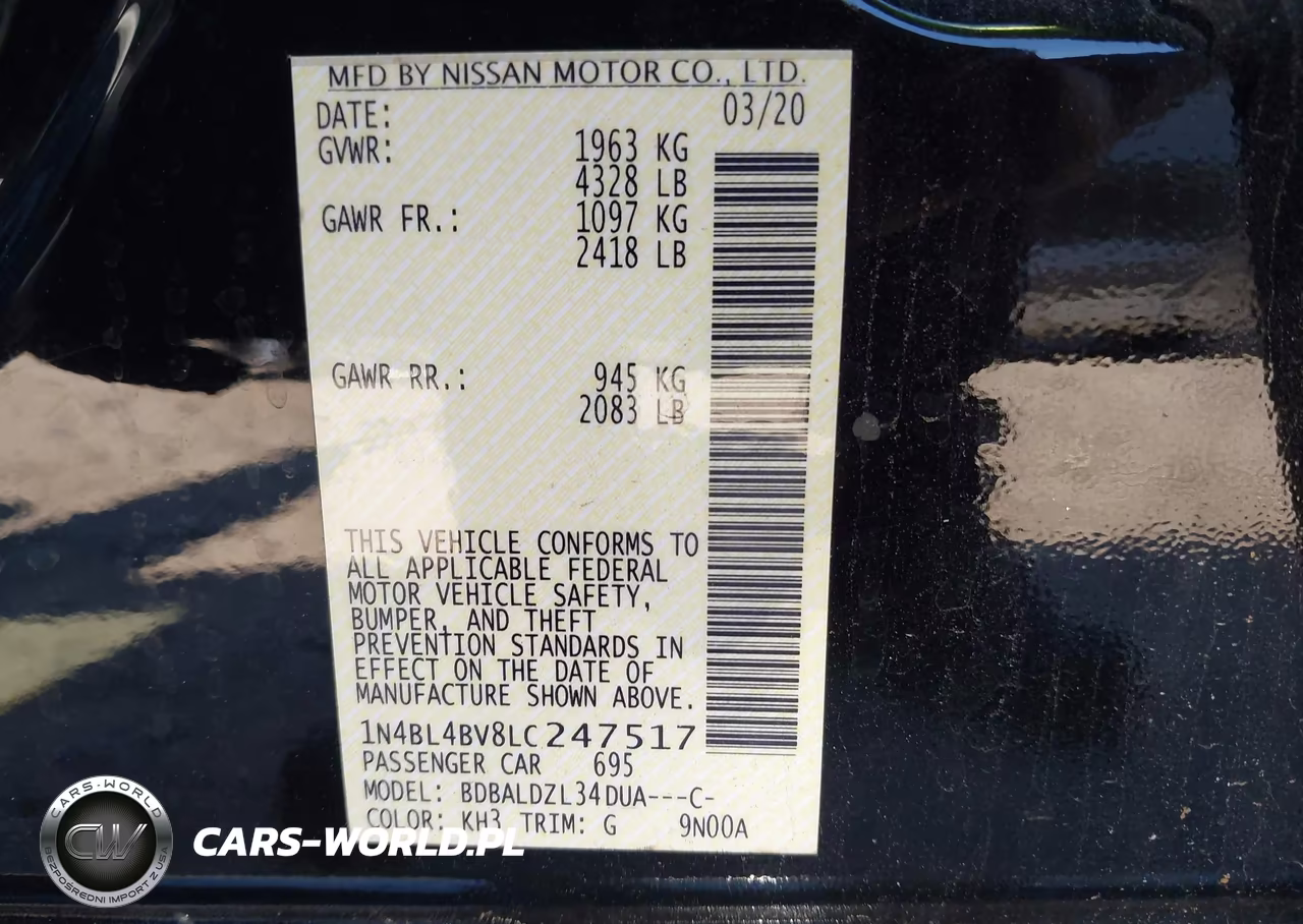 2020 Nissan Altima S Fwd VIN:1N4BL4BV8LC247517 - 9