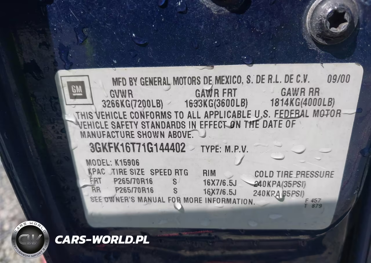 2001 GMC Yukon Xl 1500 Slt VIN:3GKFK16T71G144402 - 9