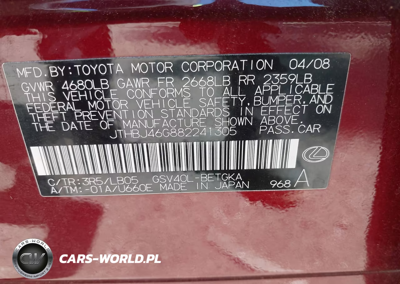 2008 Lexus Es 350 VIN:JTHBJ46G882241305 - 9