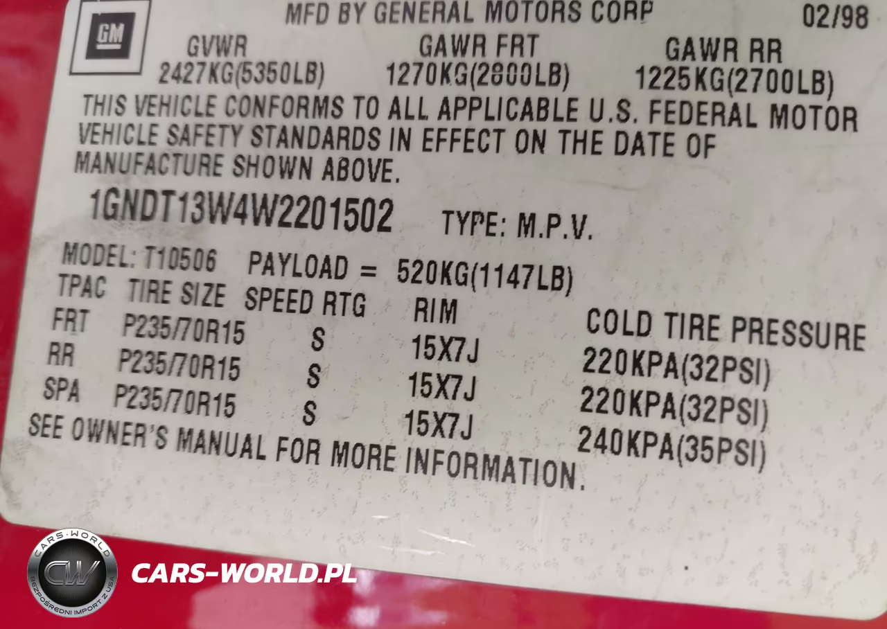 1998 Chevrolet Blazer Ls VIN:1GNDT13W4W2201502 - 9