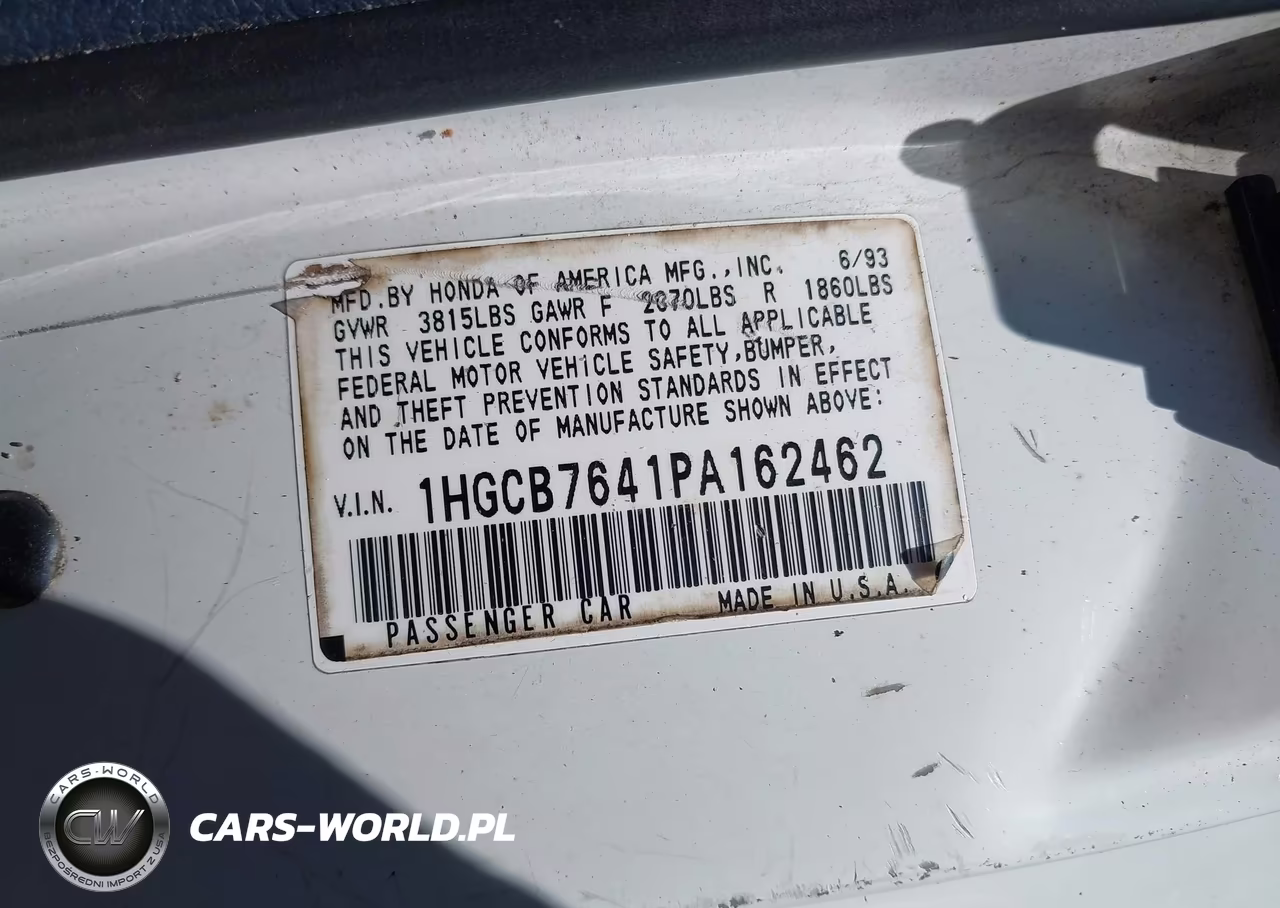 1993 Honda Accord Dx VIN:1HGCB7641PA162462 - 9