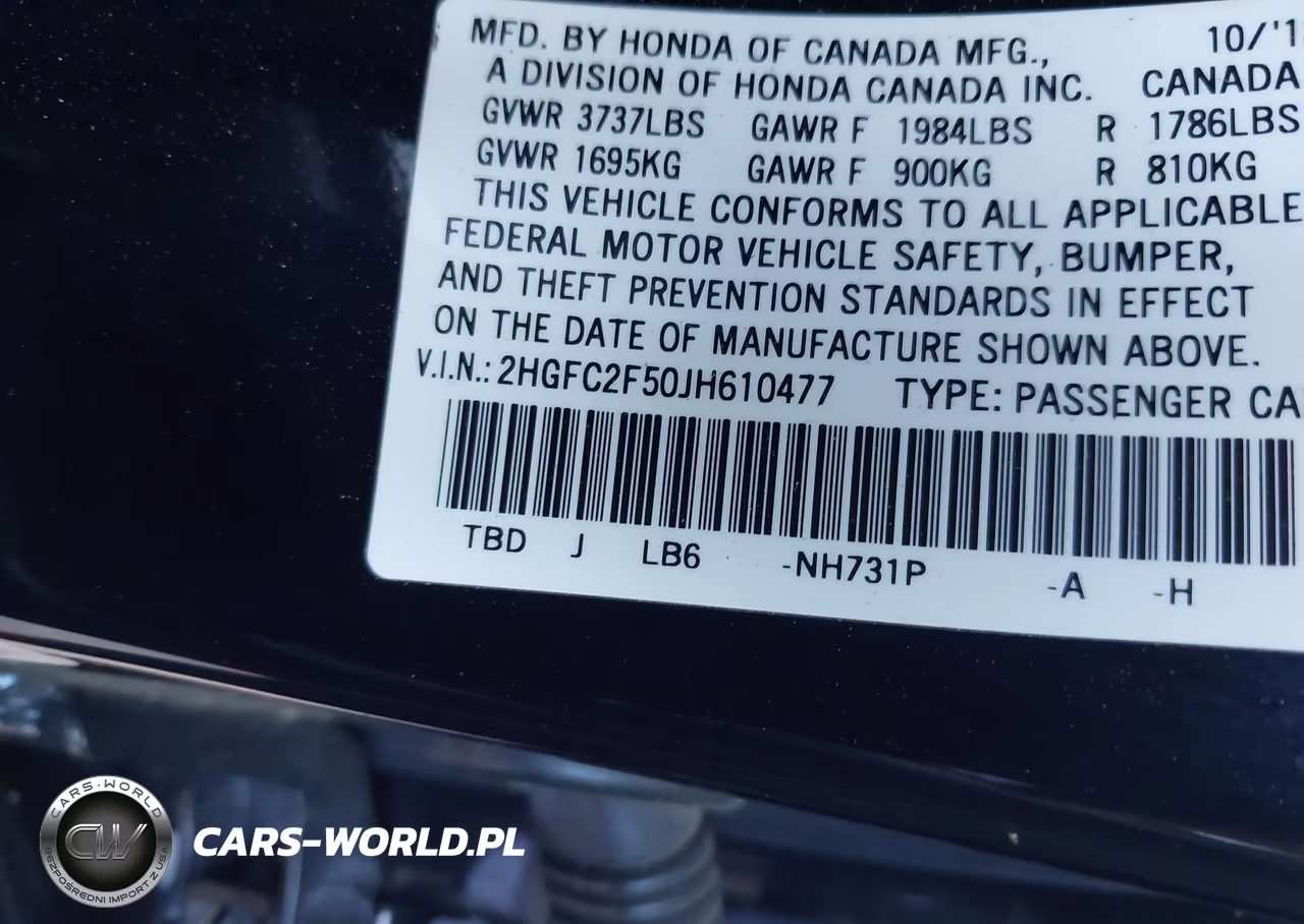 2018 Honda Civic Lx VIN:2HGFC2F50JH610477 - 9