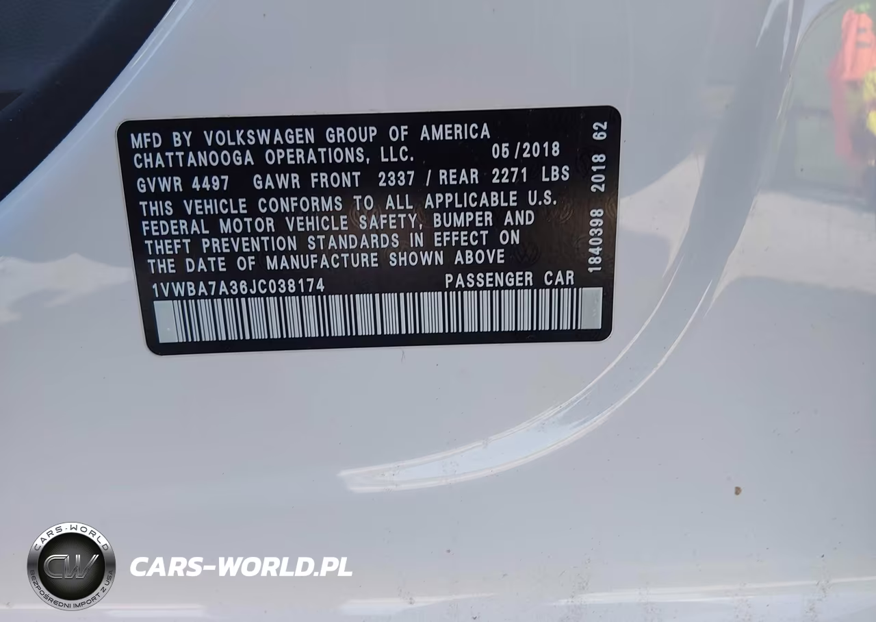 2018 Volkswagen Passat 2.0T Se VIN:1VWBA7A36JC038174 - 9