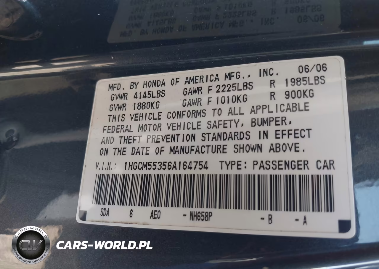 2006 Honda Accord 2.4 Se VIN:1HGCM55356A164754 - 9