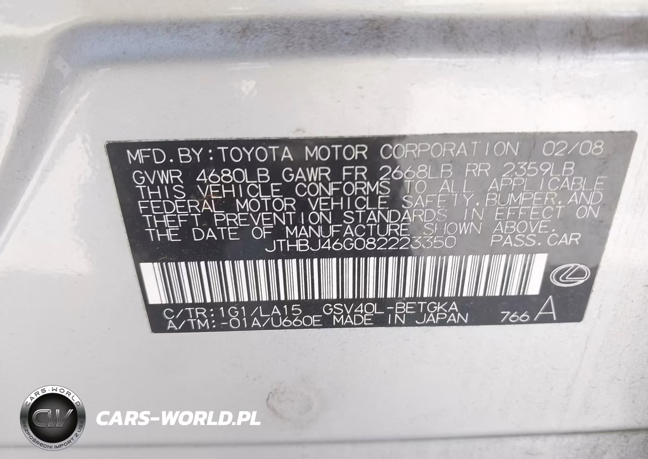 2008 Lexus Es 350 VIN:JTHBJ46G082223350 - 9