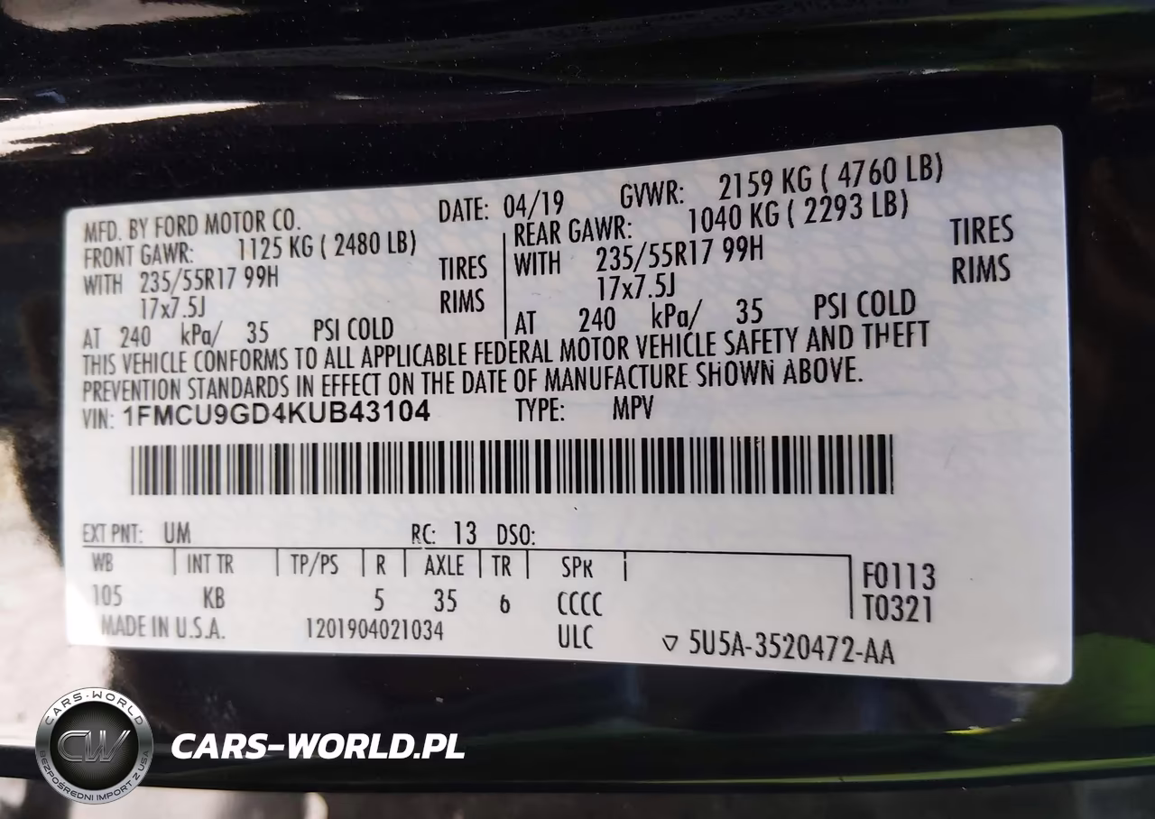 2019 Ford Escape Se VIN:1FMCU9GD4KUB43104 - 9