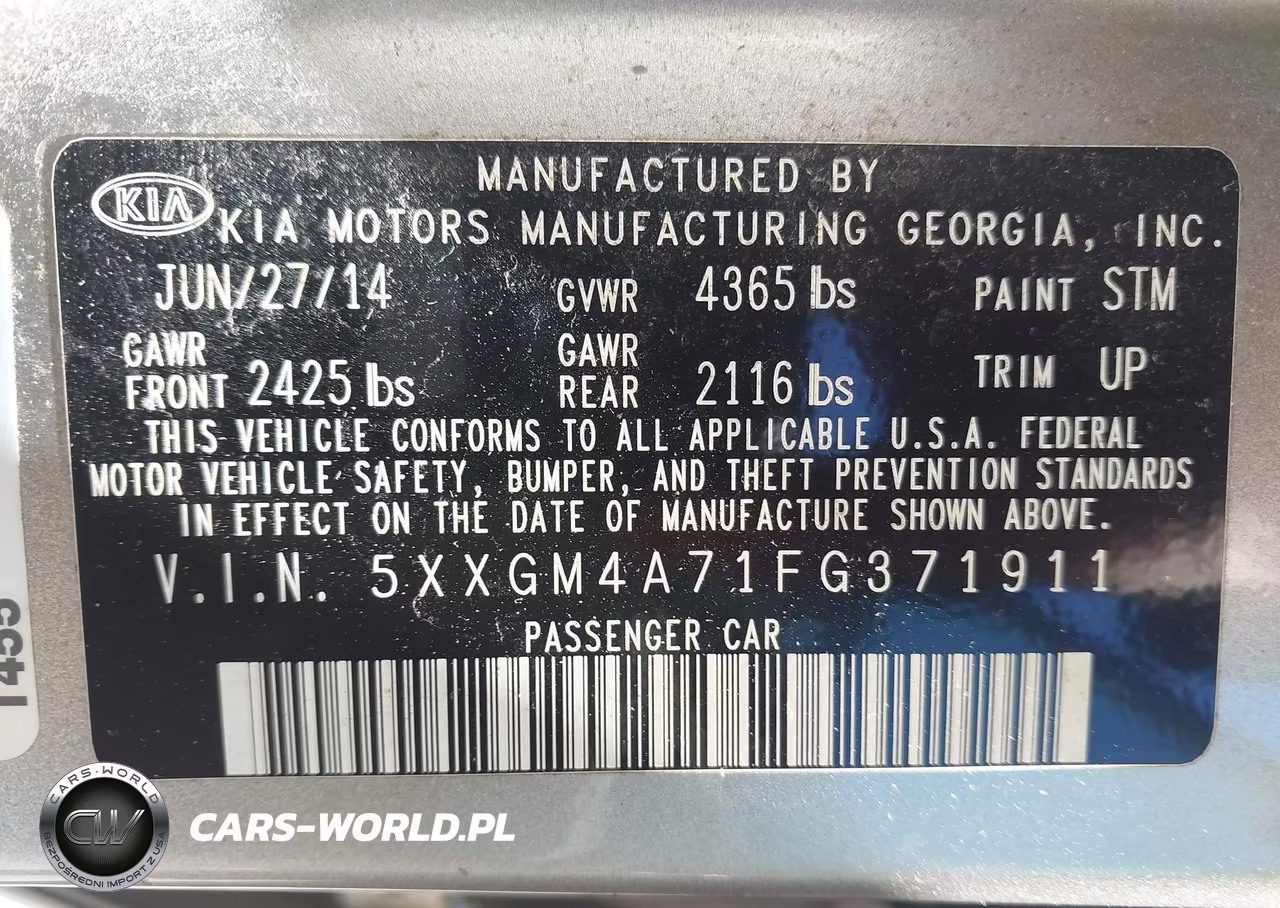 2015 Kia Optima Lx VIN:5XXGM4A71FG371911 - 9