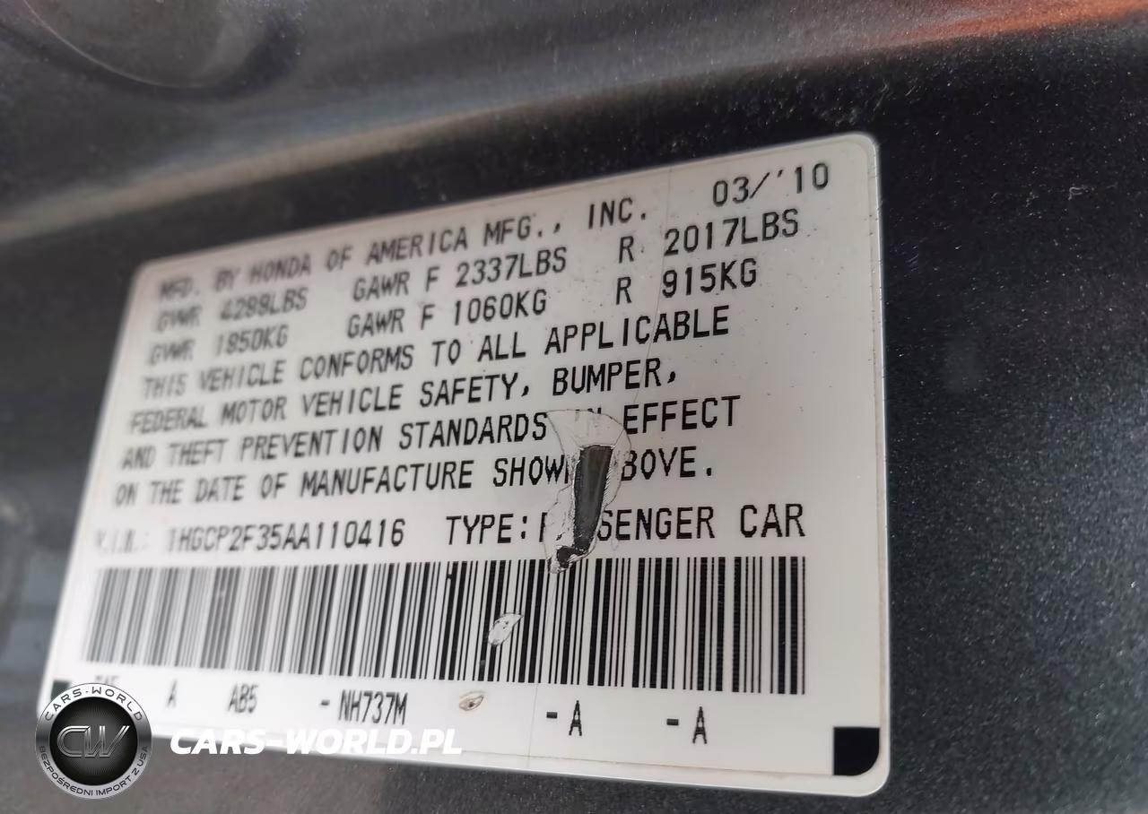 2010 Honda Accord 2.4 Lx VIN:1HGCP2F35AA110416 - 9