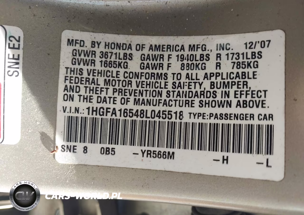 2008 Honda Civic Lx VIN:1HGFA16548L045518 - 9