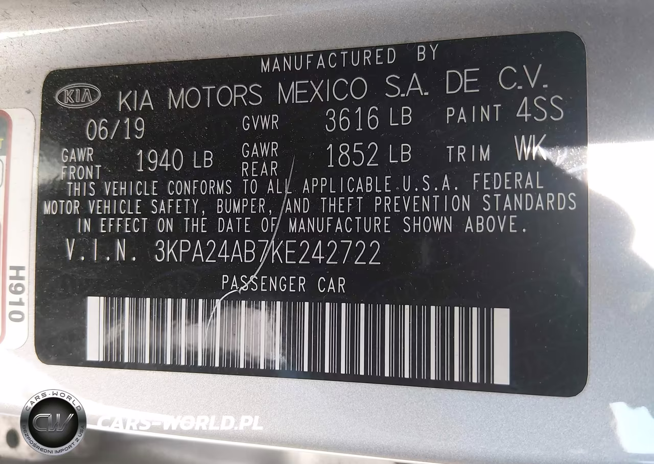 2019 Kia Rio Lx VIN:3KPA24AB7KE242722 - 9