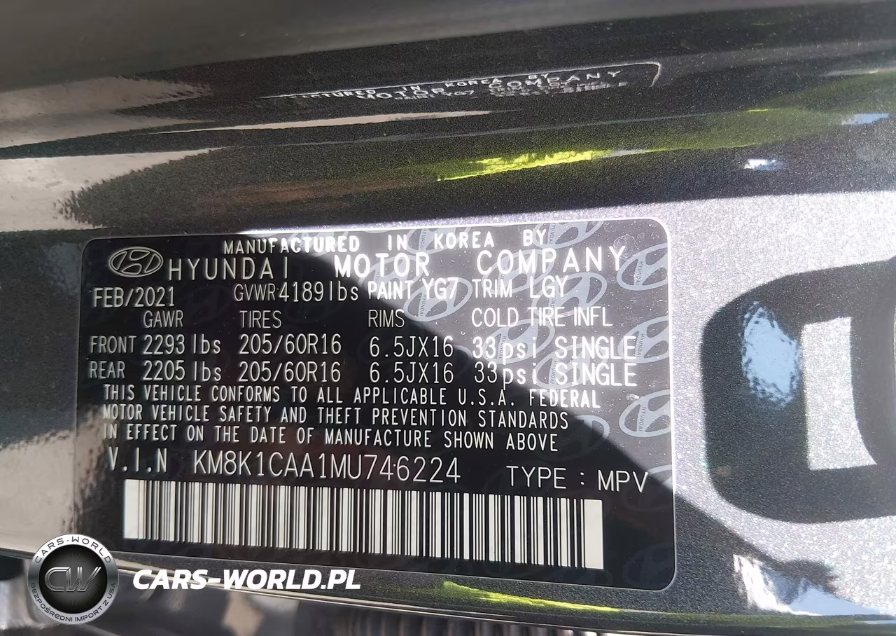 2021 Hyundai Kona Se VIN:KM8K1CAA1MU746224 - 9
