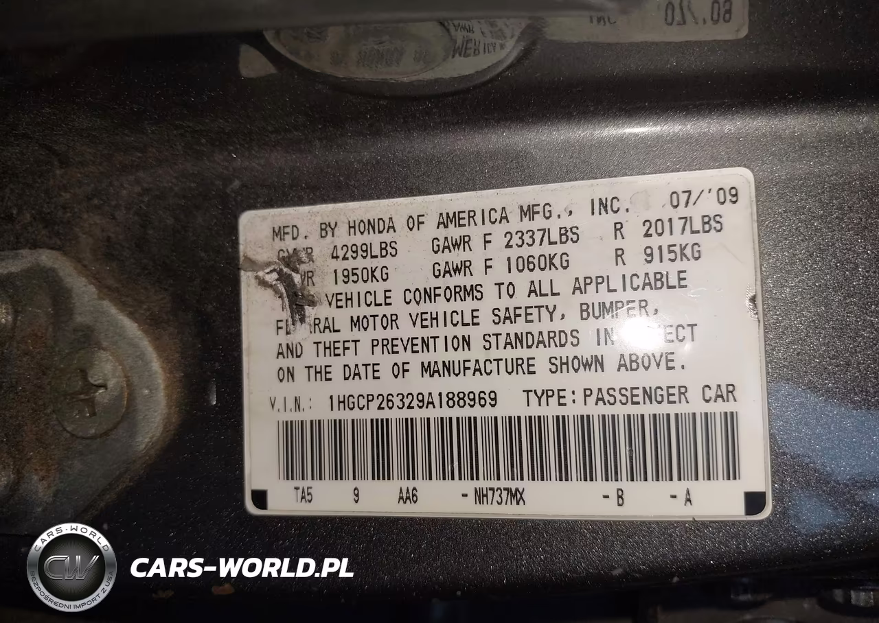 2009 Honda Accord 2.4 Lx VIN:1HGCP26329A188969 - 9