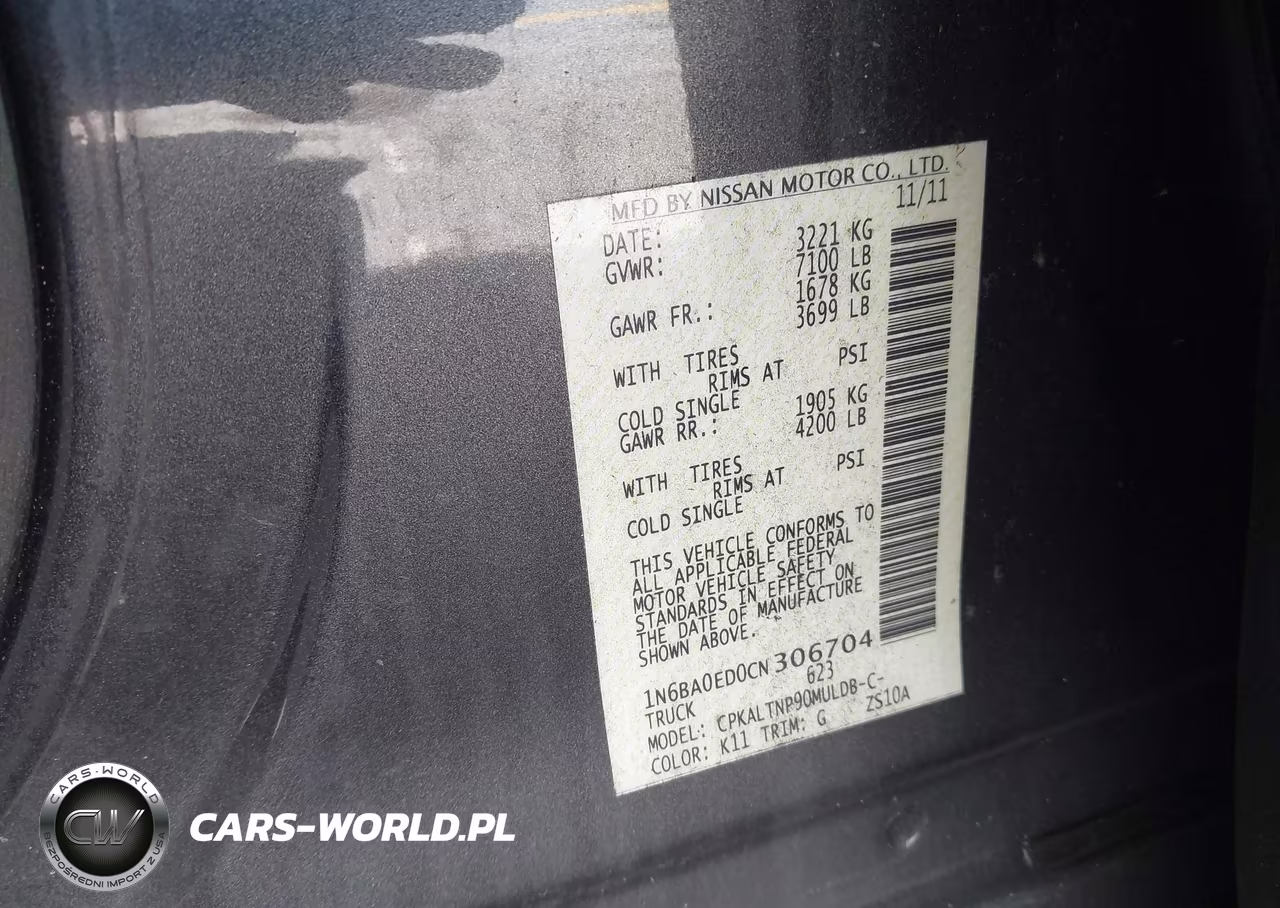 2012 Nissan Titan Sv VIN:1N6BA0ED0CN306704 - 9