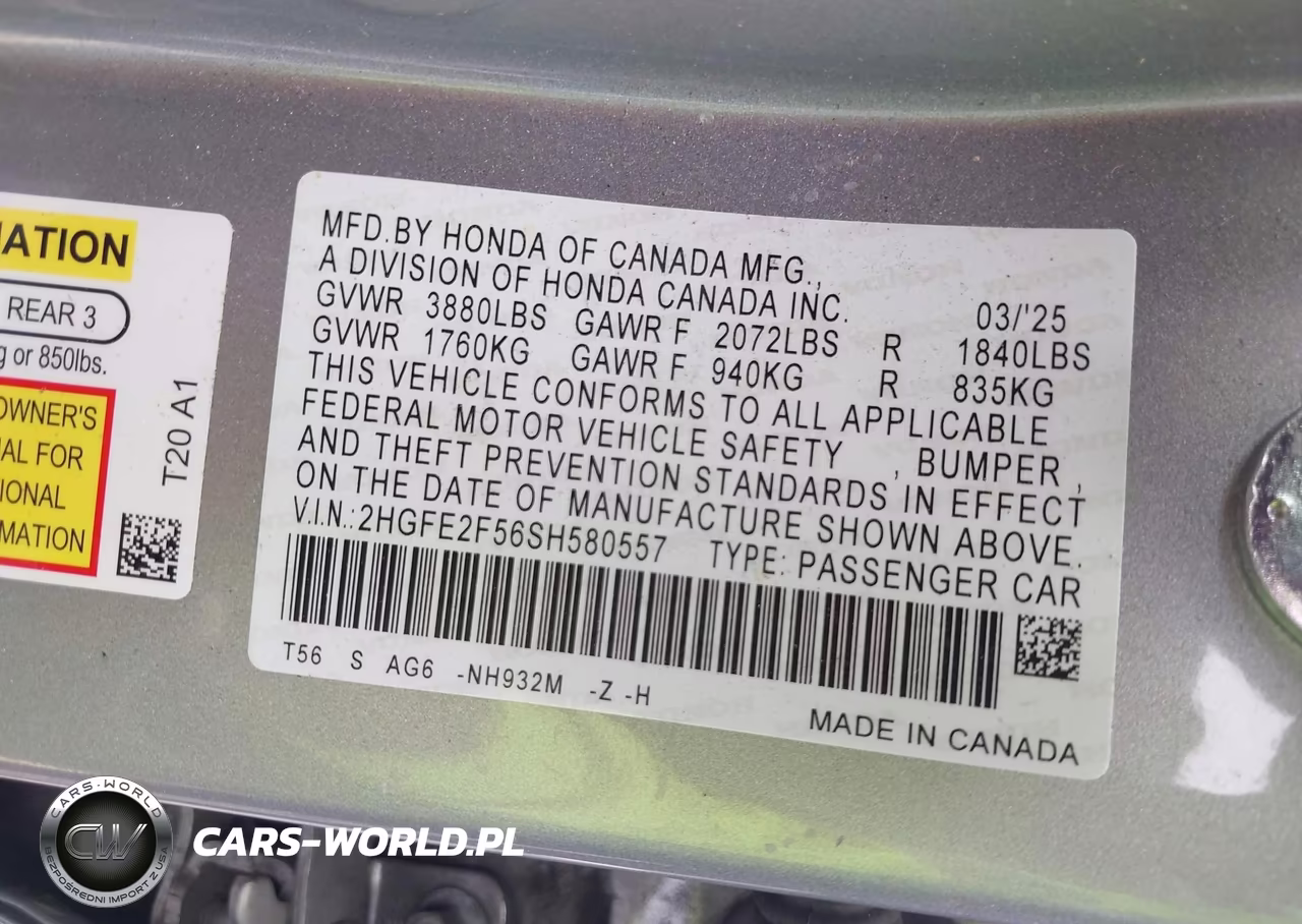 2025 Honda Civic Sport VIN:2HGFE2F56SH580557 - 9